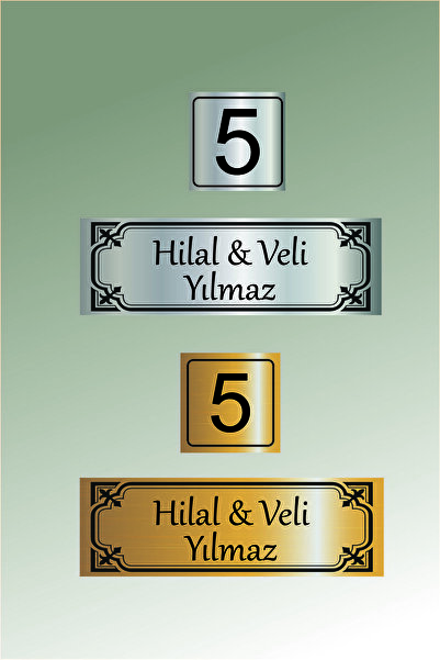 Azresa Metal Kapı isimliği ve Numarası - Altın ve Gümüş Renk Seçenekli (15x5 ...