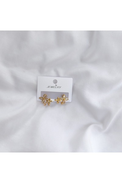 tezz Rodyum Vip Zirkon Taşlı Çiçekli Çoklu Gold Küpe