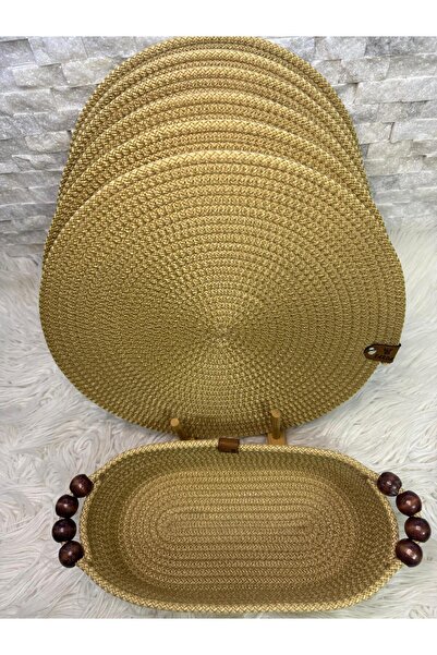 Sarda Design طقم أطباق ذهبي اللون مكون من 6 قطع، سلة خبز، خدمة أمريكية، عرض س...