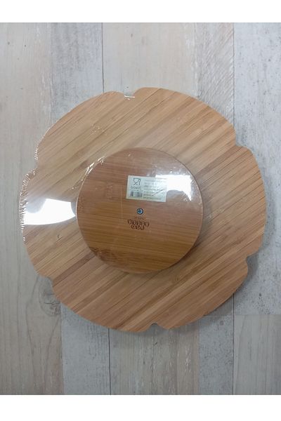 Pinkev Bamboo Presentation Plate with Rotating Stand - Diameter: 32cm
