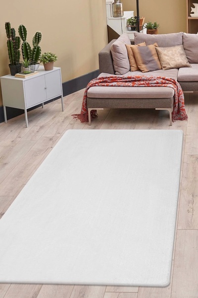 Dijidekor Beyaz Post Dokuma Halı Peluş Yumuşacık Kaymaz Antibakteriyel