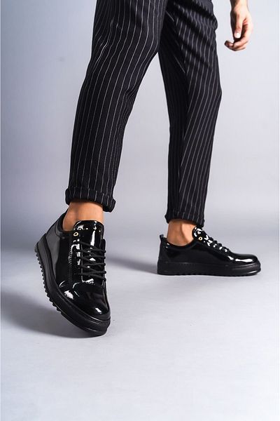 Joy Man J152 Pantofi sport cool pentru bărbați - cu șireturi, piele lacuită, ST negru