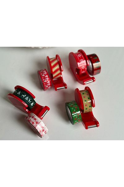 QUEEN AKSESUAR Imported Christmas Colorful Pine Christmas Pattern Gift Tape Set Tape Cutter and Replacement Tape