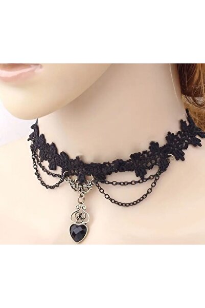 Dgt Luxury قلادة كلاسيكية بتفاصيل قلب قوطي وسلسلة ودانتيل