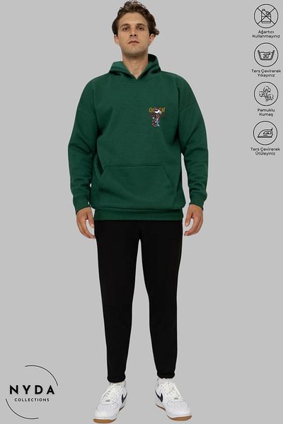 Nyda Collections Bugs Bunny Printed Unisex Hooded Oversize βαμβακερή κουκούλα - μακρυμάνικο και με κιθάρα