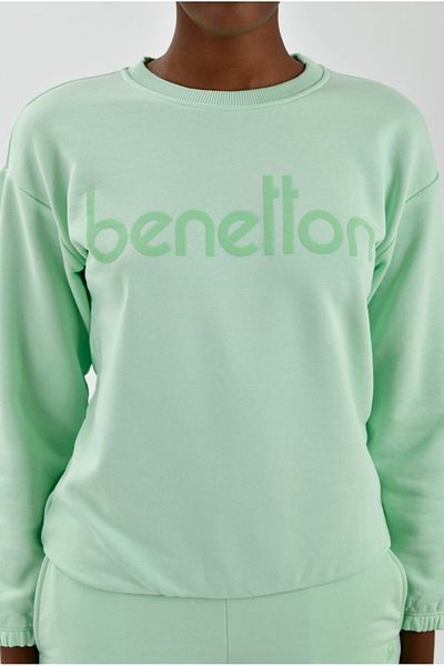 United Colors of Benetton Hanorac de damă cu decolteu cu logo imprimat în față