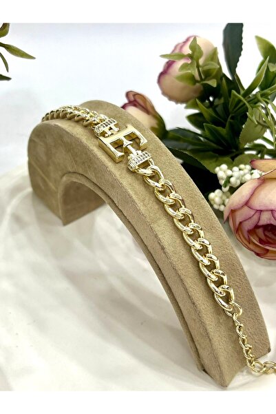 FASHİON JEWELRY Vip Harf E Zirkon Taşlı Bileklik(14K GOLD / 15-20CM)