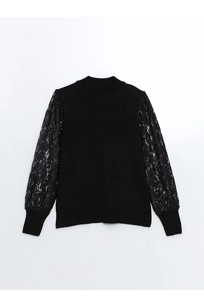LC Waikiki Lcwaikiki Classic Black Half Turtleneck Lace Detailed Women's Knitwear Sweater
