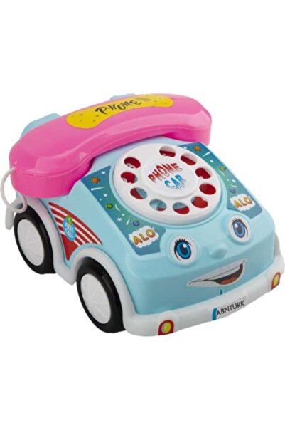abnturk Tekerlekli Pembe Arabalı 18cm Eğlenceli Çevirmeli Telefon Sürüklenebilir Klasik Retro Oyun Telefonu