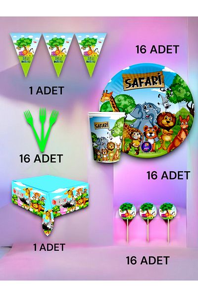 VibeHome Safari Themed Premium Set for 16 - Birthday Party and Fun Events