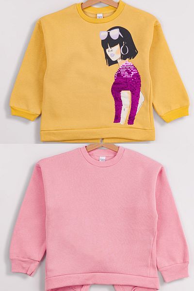 Harika KIDS Girl's Medium Thickness Printed 2-Pack Sweatshirt