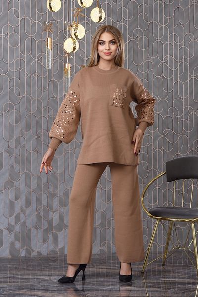 Canan Triko Women's Sleeves Sequined Double Knitwear Set