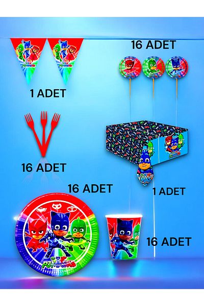 VibeHome Pijamask Themed Premium Set for 16 - Birthday Party and Fun Events