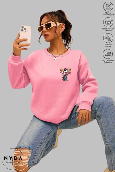 Nyda Collections Unisex μακρυμάνικη κιθάρα Bugs Bunny με στάμπα με λαιμόκοψη χωρίς κουκούλα Raster Oversize φούτερ