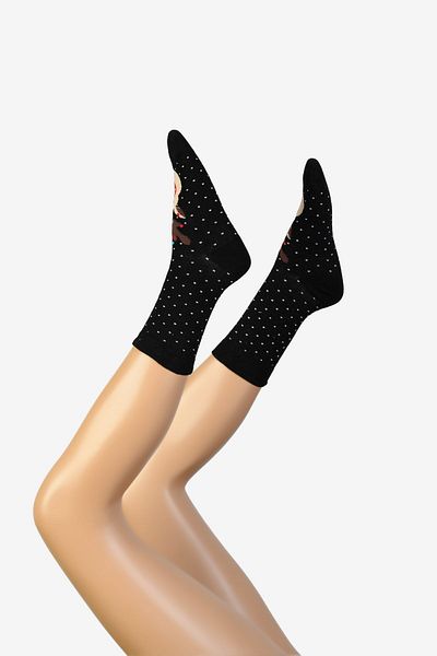 Moda1001 Коледни дамски чорапи до глезена с тема елени - черни