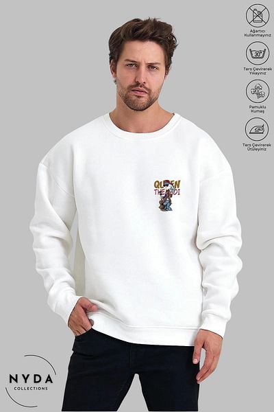 Nyda Collections Unisex μακρυμάνικη κιθάρα Bugs Bunny με στάμπα με λαιμόκοψη χωρίς κουκούλα Raster Oversize φούτερ