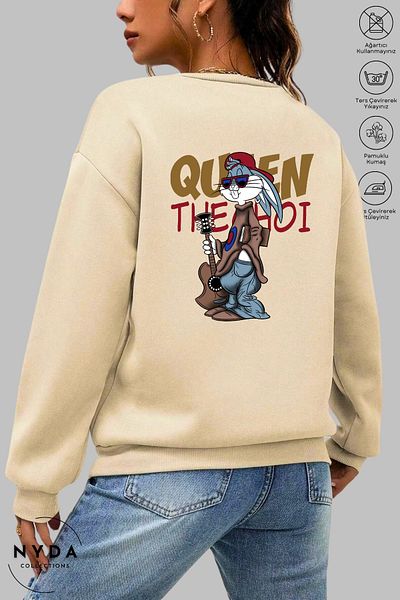 Nyda Collections Unisex μακρυμάνικη κιθάρα Bugs Bunny με στάμπα με λαιμόκοψη χωρίς κουκούλα Raster Oversize φούτερ