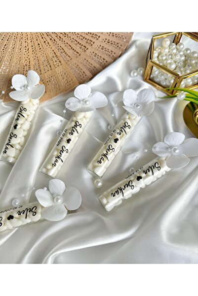 Gami Handmade Cam Tüp Şişe Kalp Draje Nikah Şekeri Söz, Nişan, Nikah, Düğün Hediyelik - 20 Adet