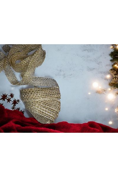 BukiroAtelier Χρυσή κορδέλα από γιούτα και ασημί 2 εκ. 2 μέτρα - Κορδέλα συσκευασίας, διάτρητη