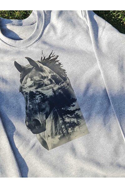 GRİ AT BASKILI SWEATSHIRT