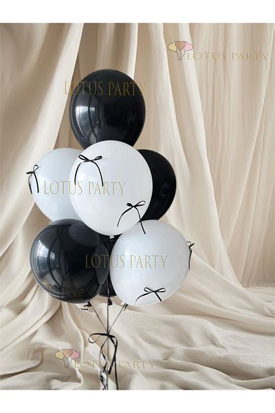 LOTUS PARTY Σετ μαύρο λευκό μπαλόνι με μαύρο φιόγκο - Σετ μπαλόνι με κορδέλα μαύρο λευκό μπαλόνι