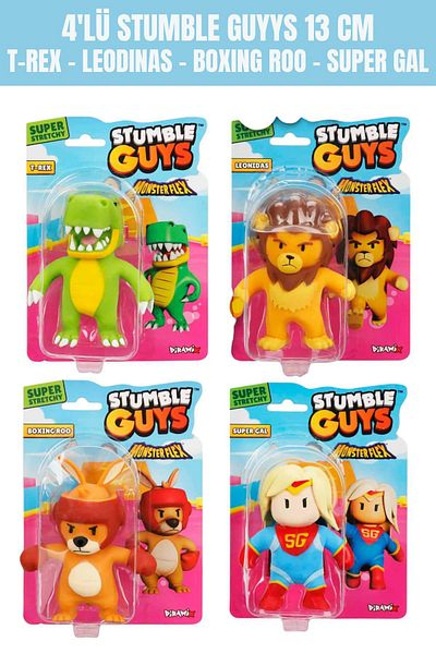 TOYFEST 4 قطع من شخصيات Stumble Guys Stretch - T-REX - LEODINAS - BOXING ROO - SUPER GAL