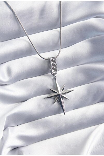 İtal Steel Silver Color Zircon Stone Polar Star Necklace