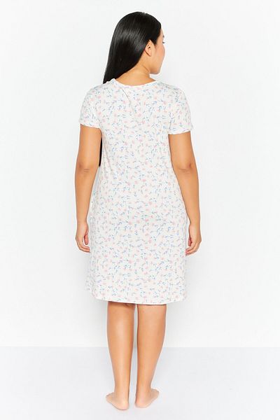 Kathy Ireland Women Floral Print Short Sleeve Sleepwear Dress, White