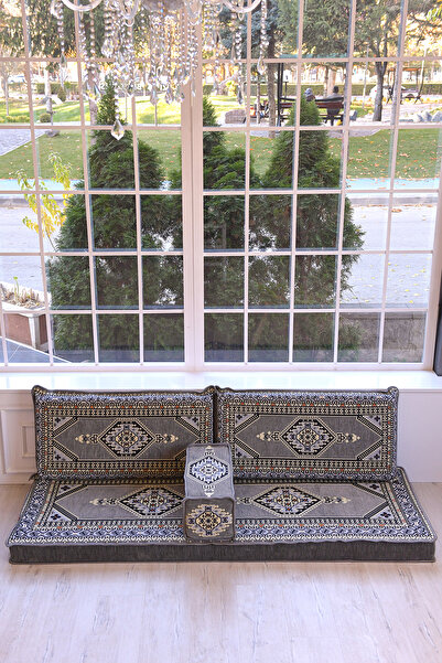 BAKIRÖZÜ HOME Şark Köşesi Takımı Yahyalı Gri Modeli Sünger Dahil (4 Parça)