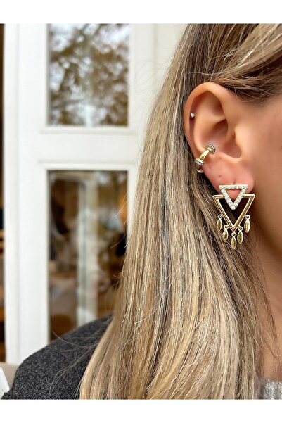 Jerie Özel Seri Taşlı Üçgen Sallantılı Tasarım Küpe