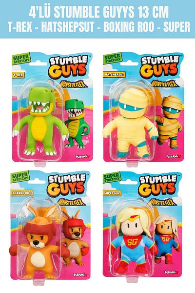 TOYFEST مجموعة من 4 مجسمات قابلة للتمدد - T-REX - HATSHEPSUT - BOXING ROO - SUPER GAL