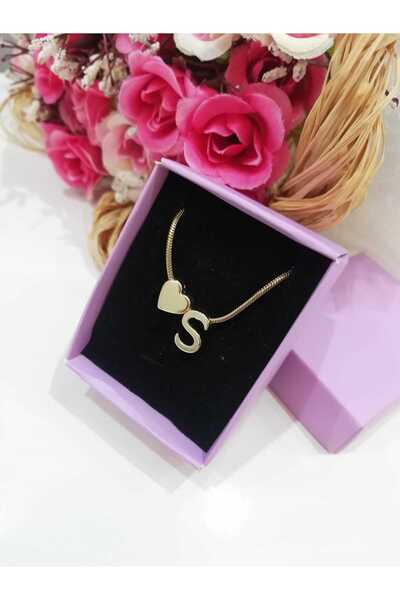Judas Takı Women's Gold Steel Chain Heart Letter Necklace, Initial Letter Nec...