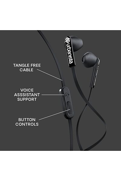 Urbanista San Francisco Wired Earbuds with Type-C Connector, Tangle Free Cable, Voice Assistant, White