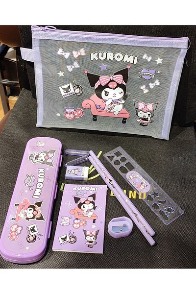 bundle island Kuromi My Melody Figured Oversized Mesh Pencil Case and Stationery Set