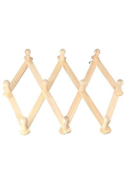 Ahşap Büyük Boy Duvar Askısı Akordiyon Askı Kapı Askısı 10 Topuzlu Uzayan