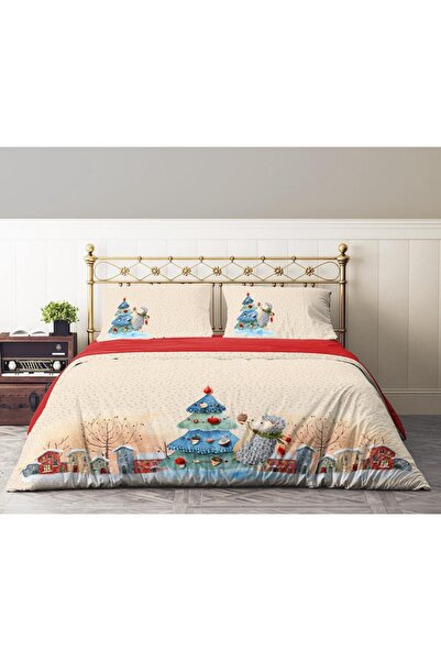 Destan Home Tinny Checo New Year's 3D 100% Cotton Double Duvet Cover Set