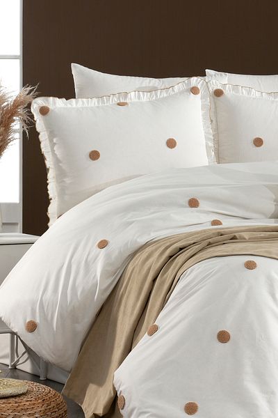 Minelya Home Collection Σετ κρεβατοκάμαρας διπλής βαμβακερής κουβέρτας 8 τεμαχίων με κέντημα βολάν και κάλυμμα κρεβατιού