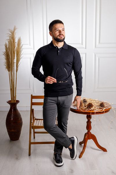 Sarar Interviu Wraps Polo Guler Extrafine Lână Negru Tricot Pulover