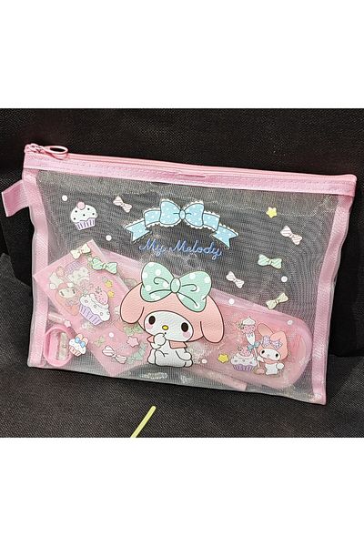 bundle island Kuromi My Melody Figured Oversized Mesh Pencil Case and Stationery Set