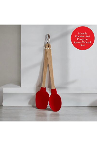 menofis Premium Seri 2 li Isıya Dayanıklı Silikon Kaşık Ve Spatula Seti