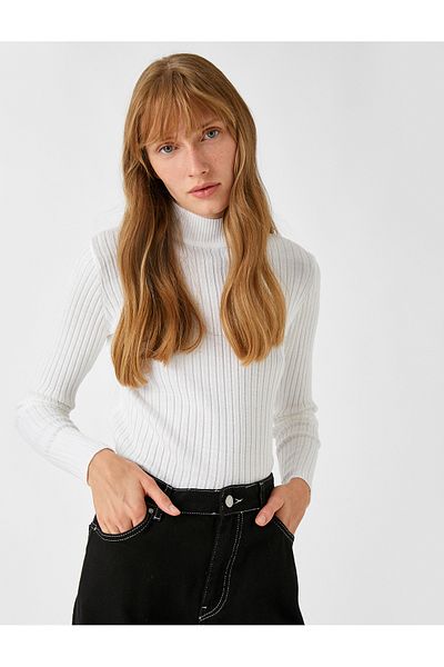 Koton Stand Collar Ribbed Cashmere Textured Knitwear Sweater