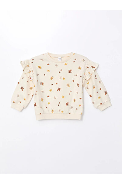 LC Waikiki LCW Kids Кафяви суитшърти с кръгло деколте, щамповани за момичета, комплект от 2