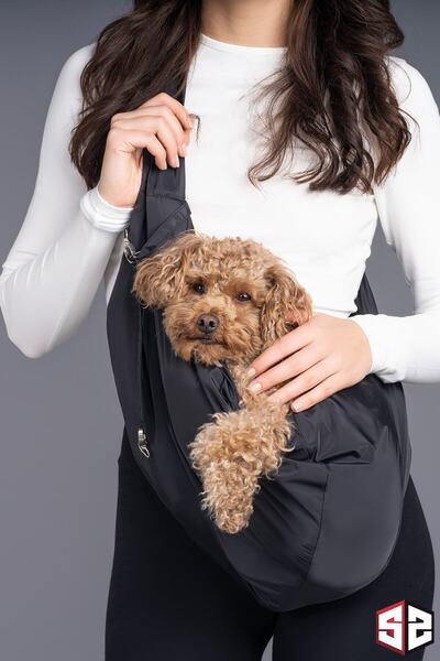 salya store Peluş astarlı siyah renk köpek ana kucağı taşıma çantası 0-8kg