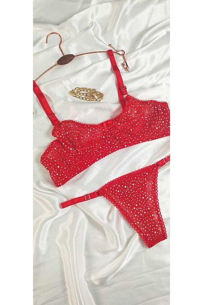 COLOR DE PIEL Women's Red Silver Dot Bra Panty Suit