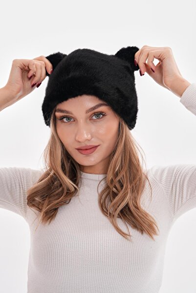 FELLMENS Women's Black Plush Beret with Headphones