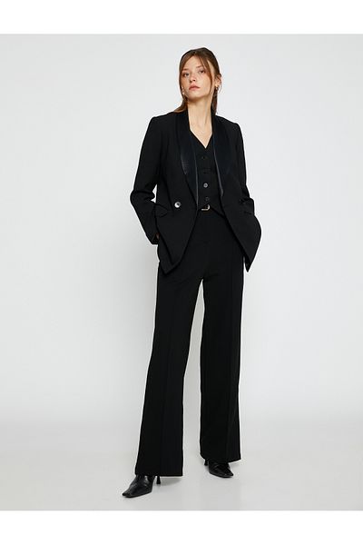 Koton Palazzo Trousers Wide Leg Ribbed High Waist