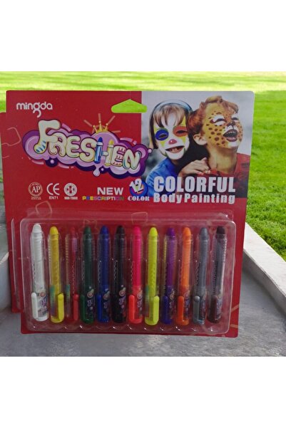 Genel Markalar VIP PALYAÇO YÜZ BOYASI 12 LI KALEM YÜZ BOYAMA SETİ 12 COLORFUL BORDY PAİNTİNG KOSTÜM AKSESUARLARI