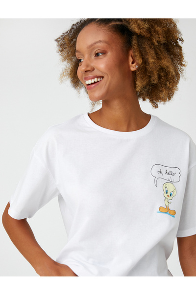 Koton Tweety Licensed T-Shirt Oversize Crew Neck Krátký rukáv Zadní potisk