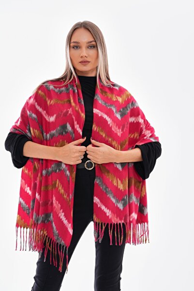 FELLMENS Stripe Patterned Red Tasseled Women's Shawl