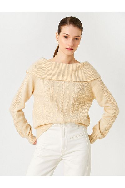 Koton Pullover mit U-Boot-Ausschnitt und Strickdetail